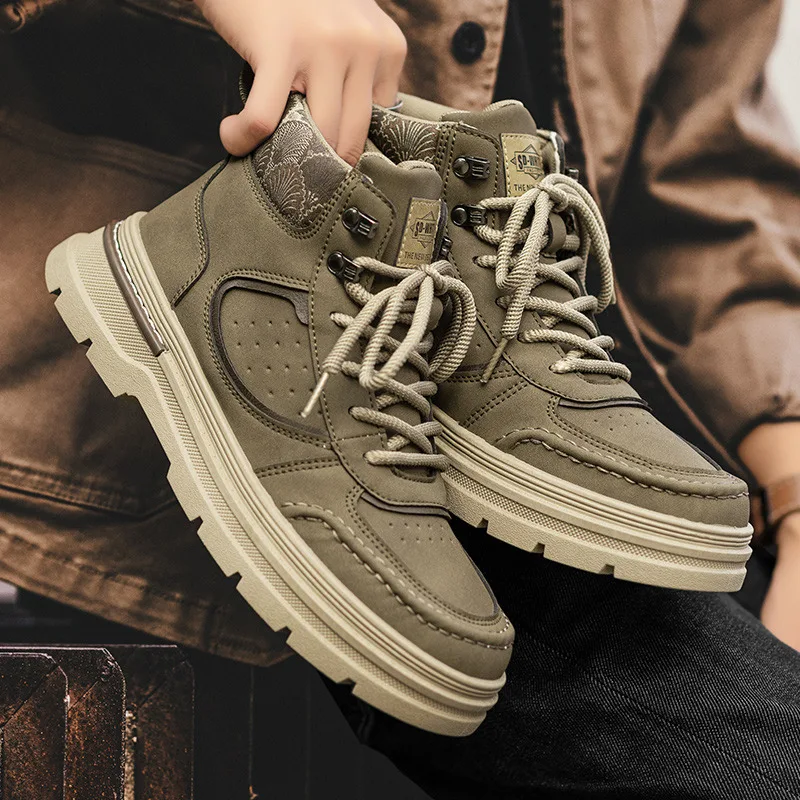 2025 New Tooling Boots For Men Classic Yellow Ankle Boots Man Casual Boots Comfort Lace-up Platform Boots Men botas para hombre image 4