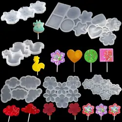 1PC Cartoon Animal Lollipop Silicone Mold Chicken Cow Duck Cloud Snowflake Handmade Candy Mould Cake Decorating DIY Making Tool