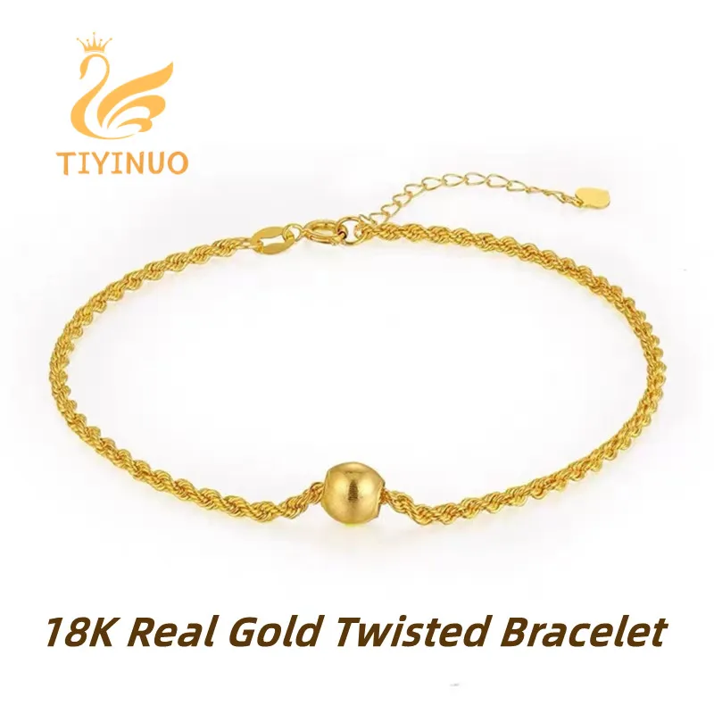 TIYNUO 18K Real Gold Authentic AU750 Cat-eye Bead Twisted Breacelet Fine Jewelry For Woman Fashionable Trendy Present Gift