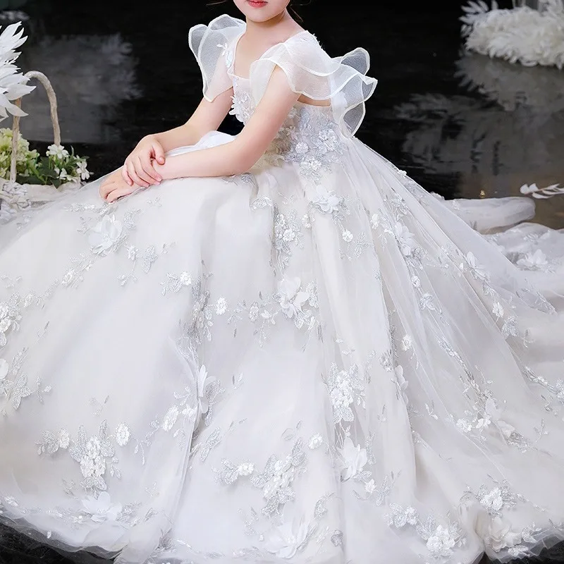 

Flower Gril Dress New Children's Wedding Dress Little Girl Hosting Ponchon Princess Dress Show Performance A-LINE Grils Dresses