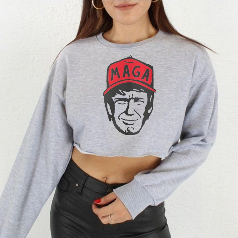 

Maga Trump Simple Cartoon Line Style Cropped Pullover 2025 Presidential Clothing Women Gifts For Trump Supporters