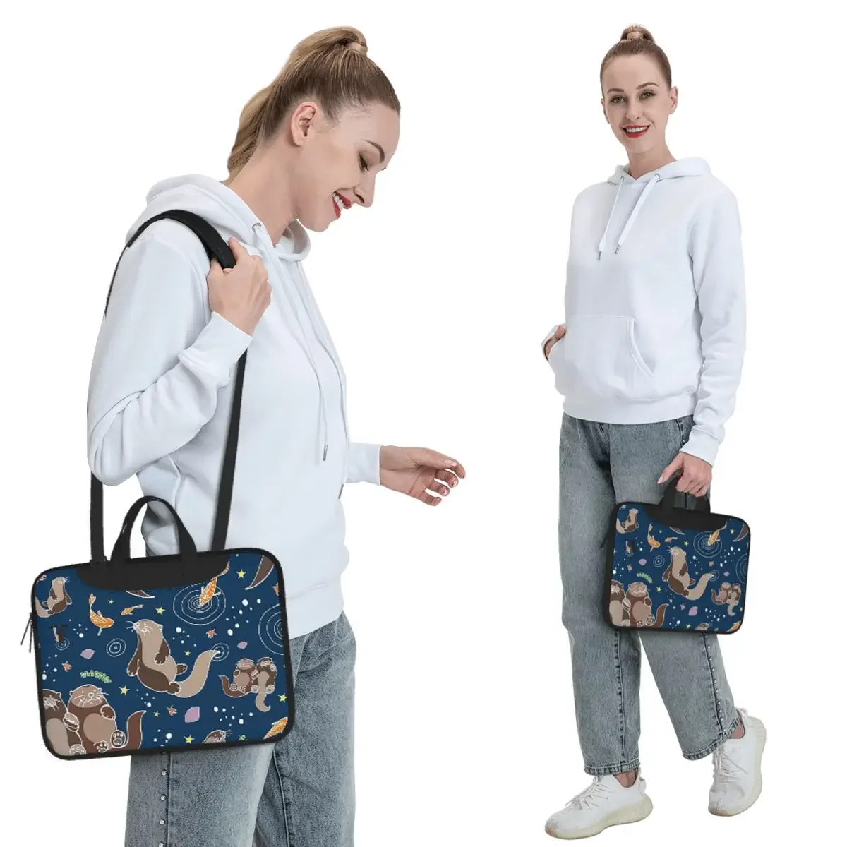 Sea Otters At Night Crossbody Laptop Bag Case Computer Bag 13 14 15.6 Inch Notebook Pouch for Macbook Pro Lenovo