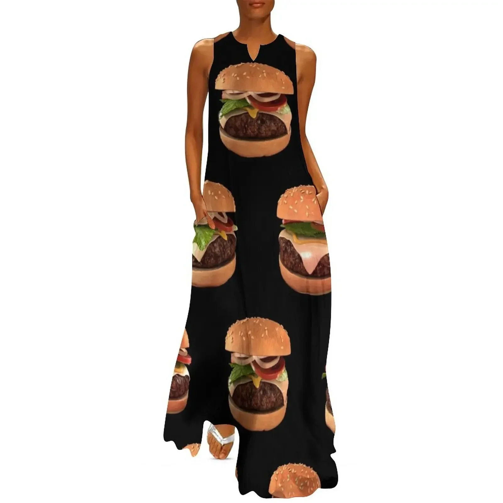 

Big Hamburger Cheeseburger Fast Food Art Long Dress Women's dress dress summer summer woman 2025