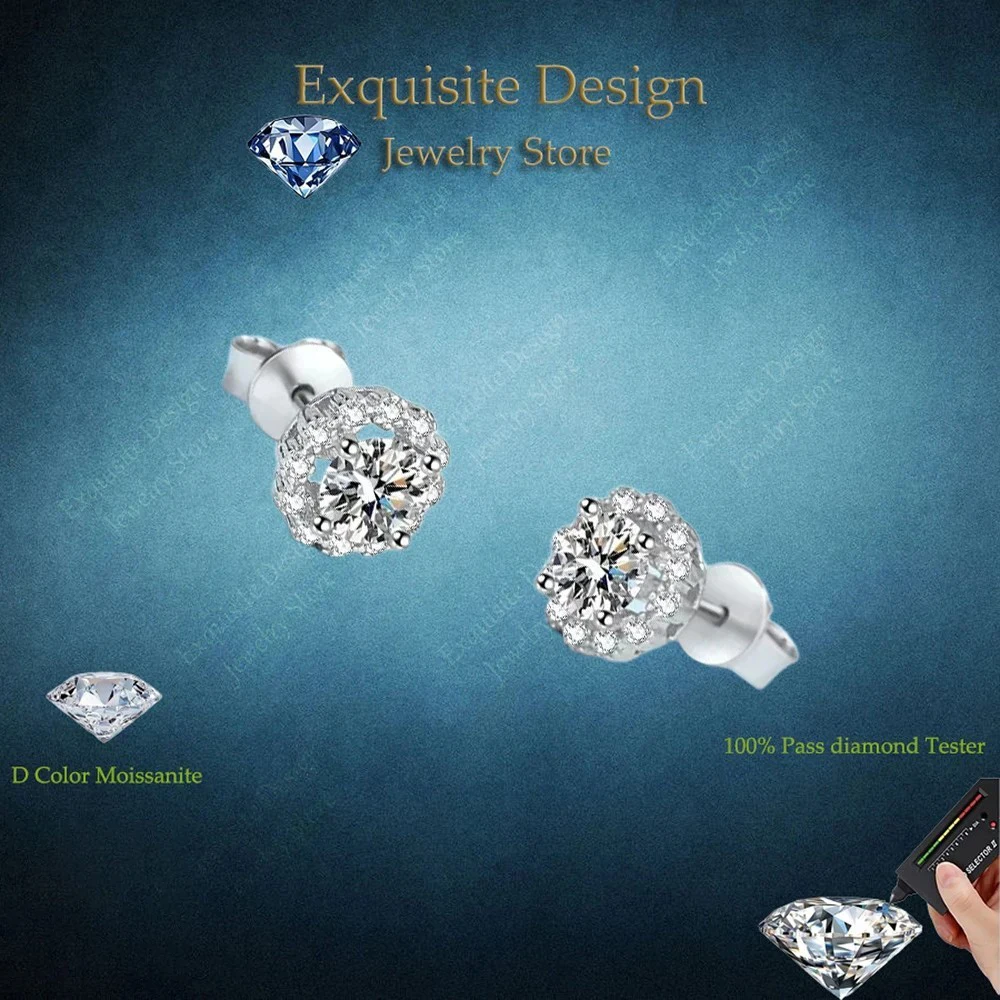 

Exquisite Design Real Moissanite 0.5/0.3CT Stud Earrings for Women, Platinum PT950 Round Earrings Wedding Best Fine Jewelry