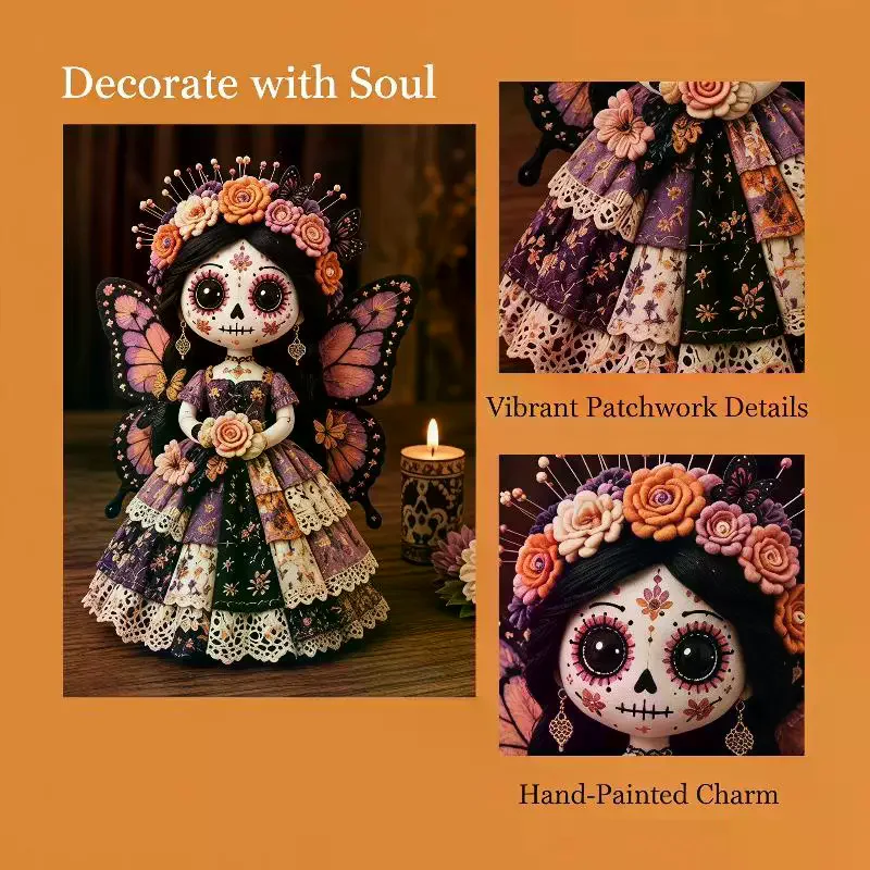 Day Of The Dead Patchwork Doll DIY Kit Skull Face: Handmade Sewing Craft Set Collection Gift Lovers