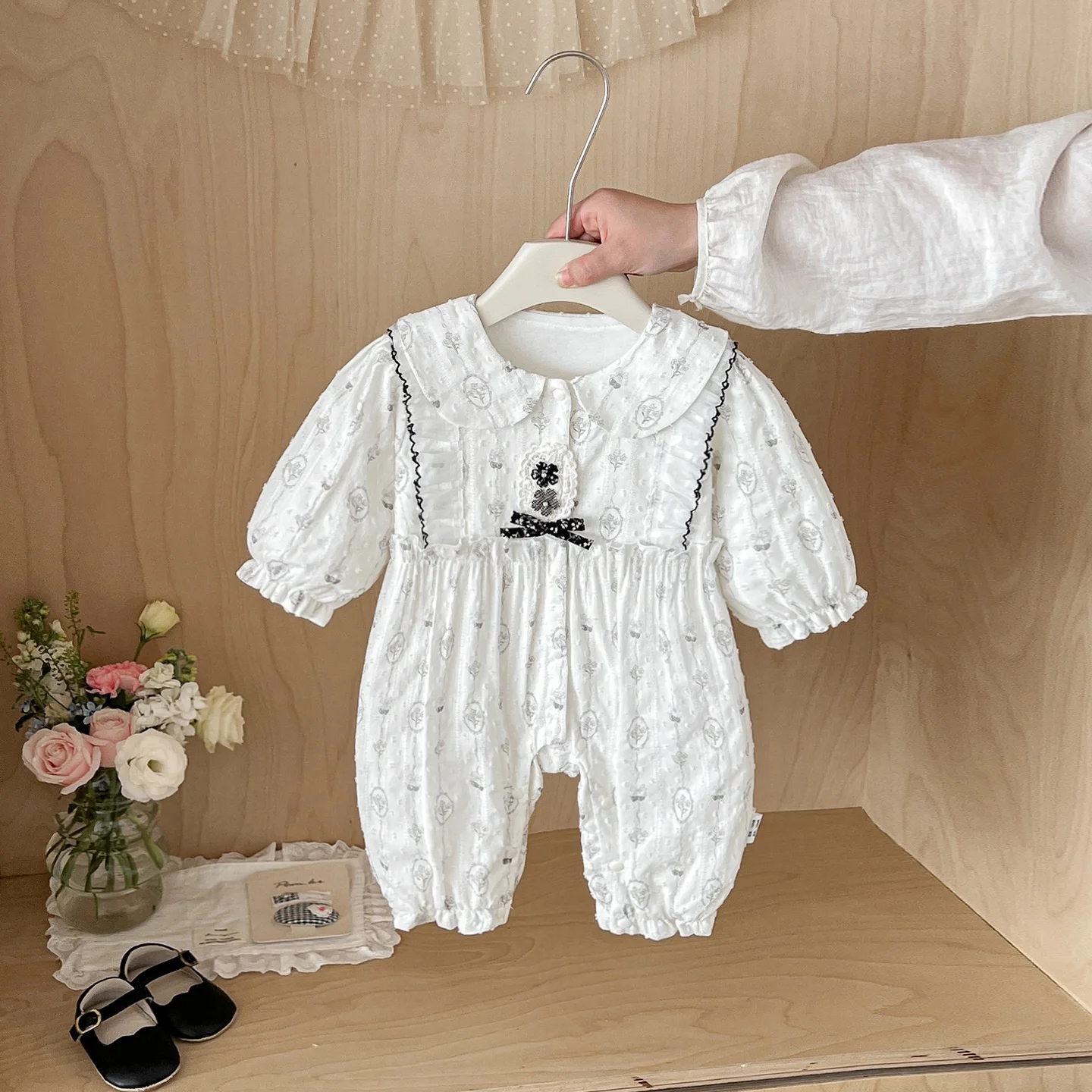 

Весенне-осенний комплект для девочки: двухслойный, милый, с длинными рукавами, из хлопка, теплый, с закрытыми ножками и застежкой на кнопки.