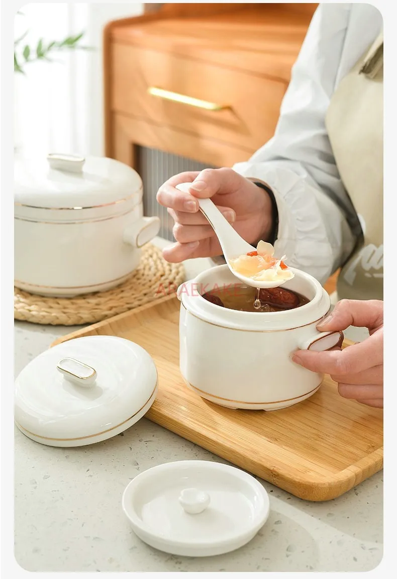 Water separated stewing cup, soup cup, household bird's nest ceramic steamed egg stewing pot with lid and double lid