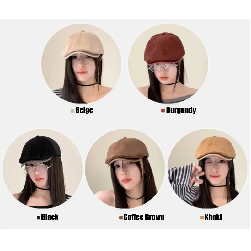 Reversible Corduroy Newsboy Cap Women Retro Beret Hat 2-Way Wear Adjustable Flat Cap 55-58cm