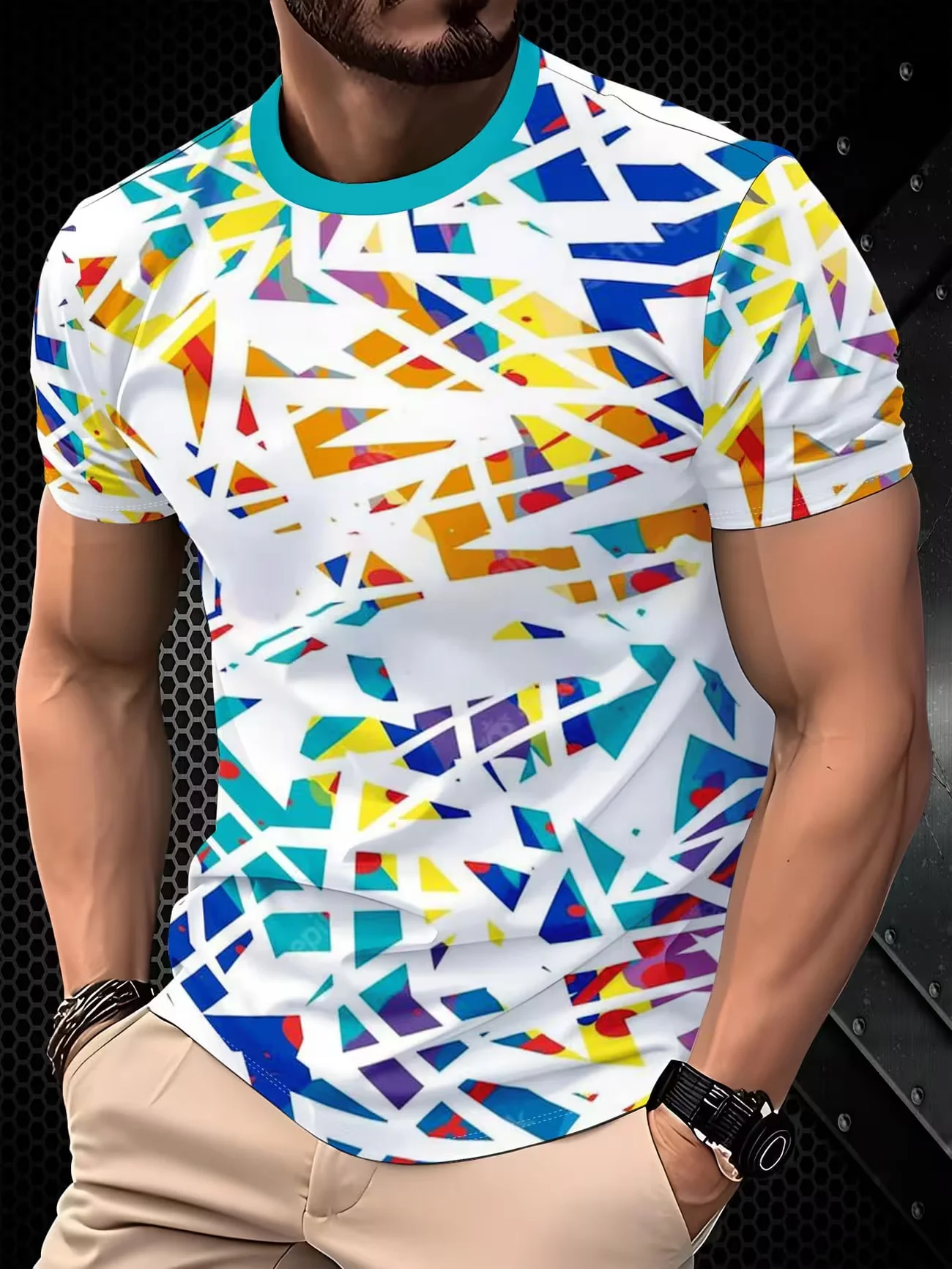 Herren-T-Shirt mit buntem Farbspritzer-Print, schnell trocknend, leicht, locker, kurzärmelig, Rundhalsausschnitt, für Outdoor, Straßensport, Freizeit-Oberteil – Detail 5