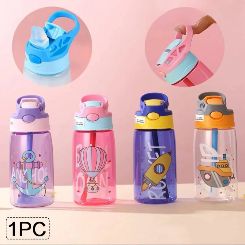 1PC Kids Water Sippy Cup Kids Water Bottle with Straw and Handle Portable Drinking Bottle Cup Children