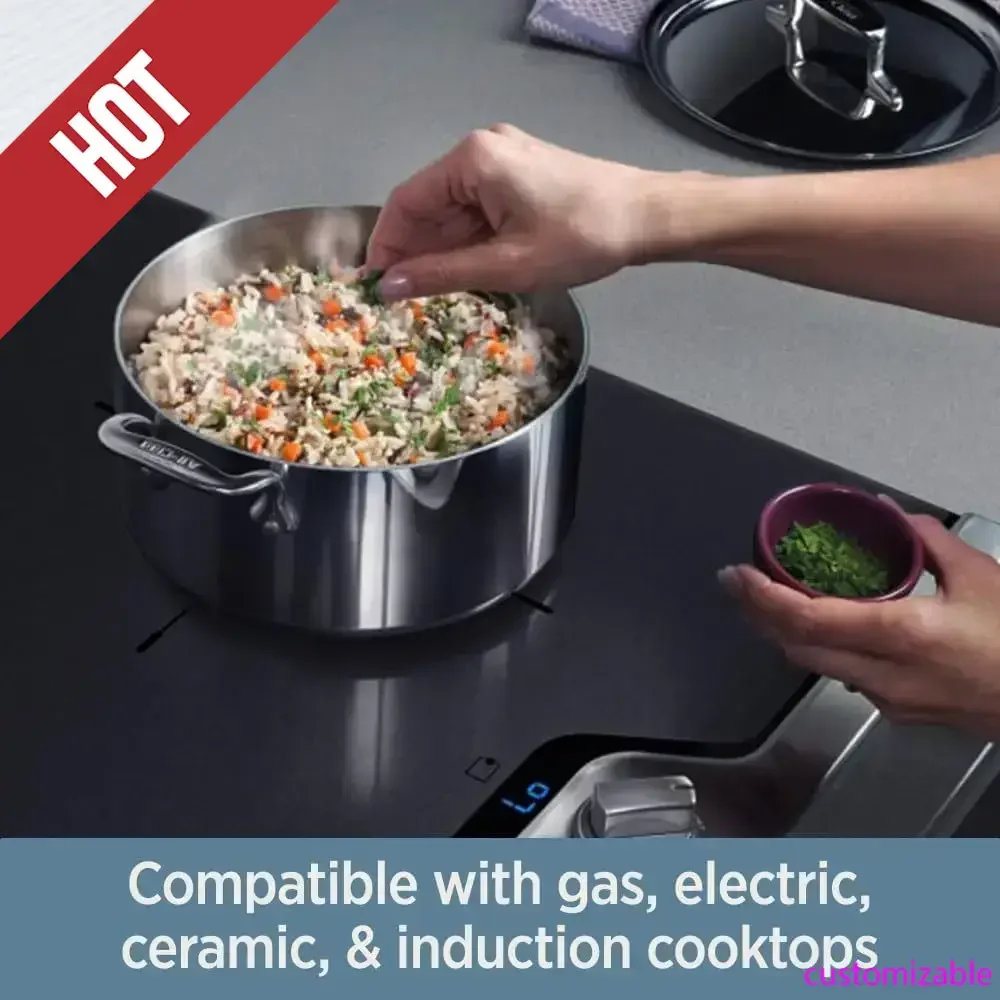 

D3 3-Ply Stainless Steel Fry Pan 8 Inch Induction Oven Broiler Safe 600F Pots And Pans, Cookware Silver,customizable