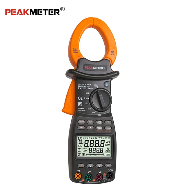 Power meter Clamp Three Phase Digital With T - RMS Measurement RS232 Certification Active motorcycle voltmeter