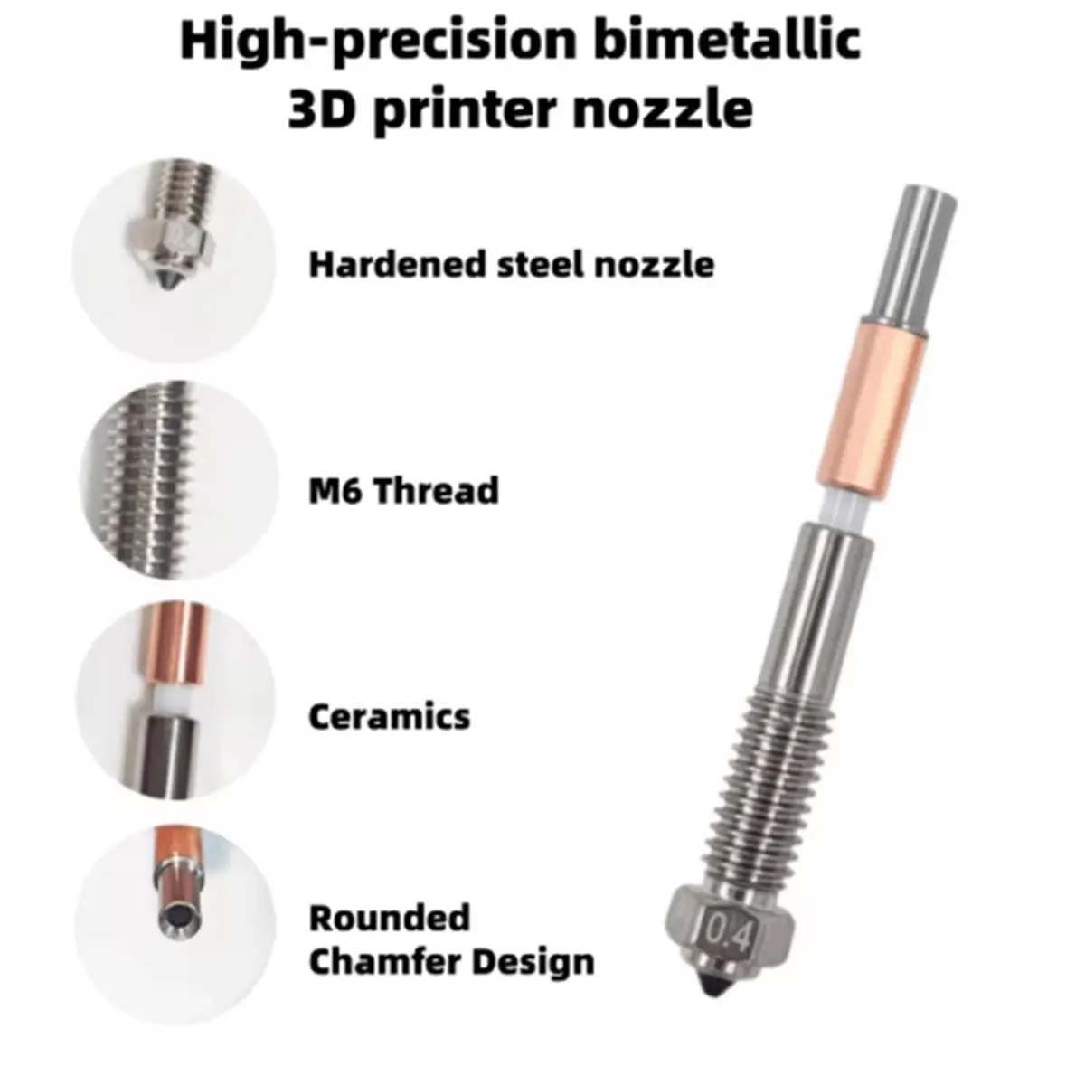 3PCS Bimetal Nozzle for QIDI Q2 Q2c 0.2/0.4mm Ceramic Quick Removal Nozzle Insulation Integration for 3D Printer A