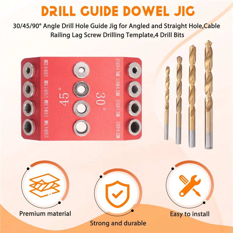 

30/45/90 ° Приспособление для направляющих отверстий для угловых и прямых отверстий, шаблон для сверления винтов с отправкой для кабельных перил-A45M
