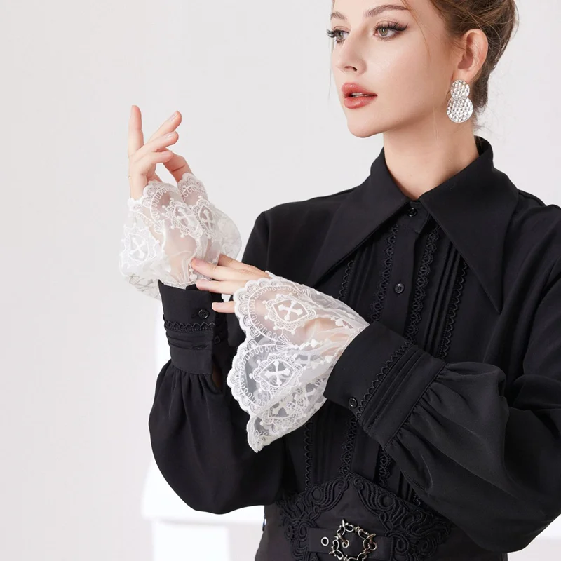 تفريغ الدانتيل المطرزة الأزهار الأكمام وهمية الأساور المرنة القابلة للإزالة سترة الأصفاد الزخرفية الملحقات