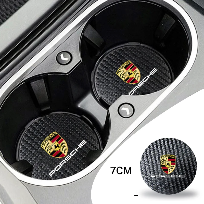 2 pezzi sottobicchiere per auto porta bottiglia tazza d'acqua tappetino antiscivolo tappetino in pelle per Porsche Cayenne Panamera Macan 911 718 Cayman 918