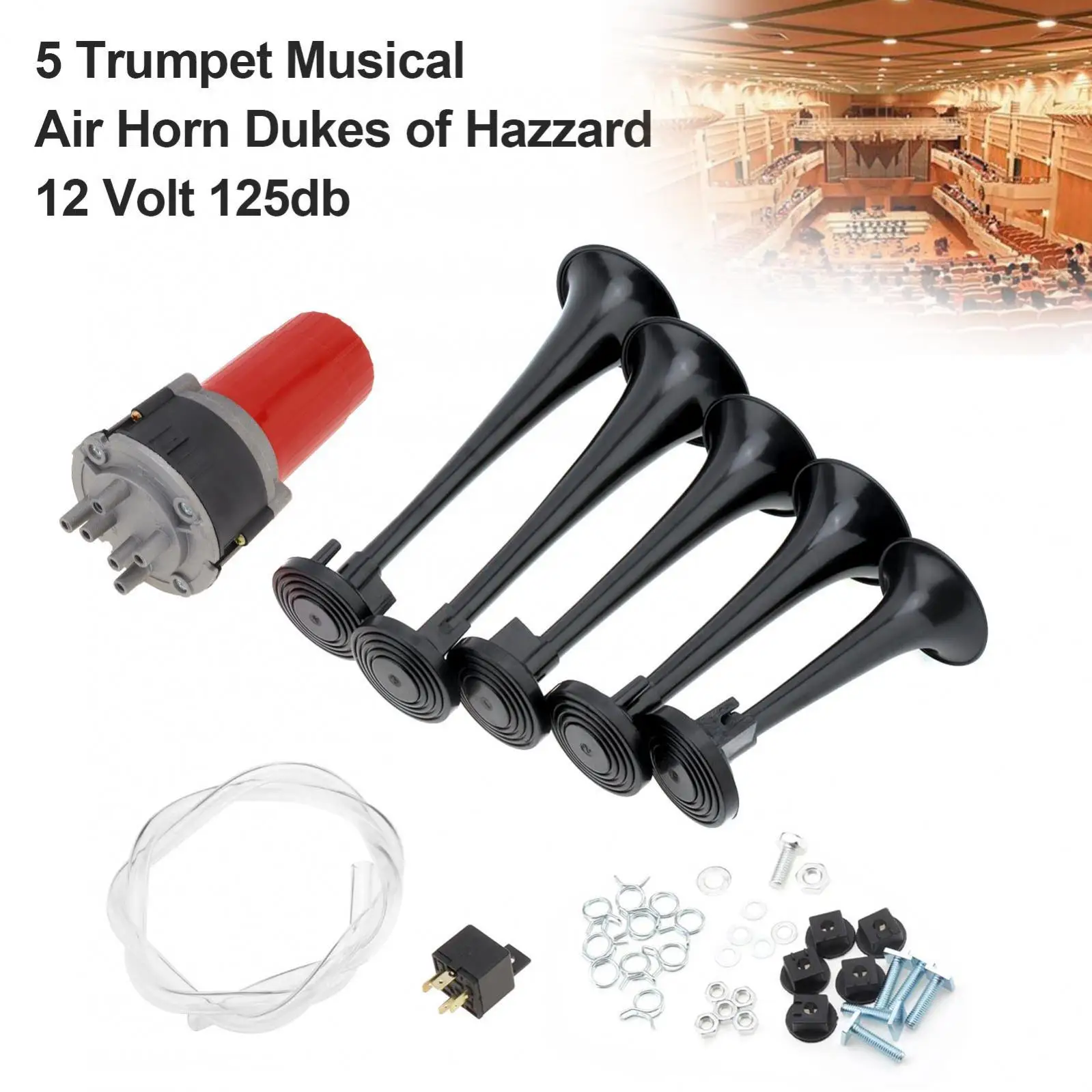 5pcs 12V Car Air Horn 125db Loud Trumpet Compressor Musical Dixie Car of Hazzard for Truck Auto Automobile