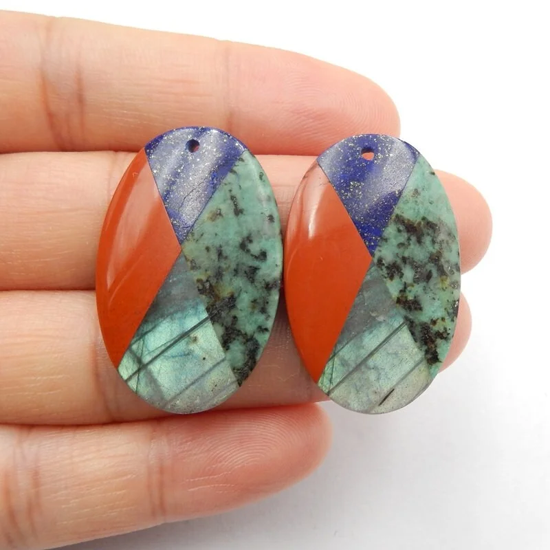 

Natural Gemstone Red River Jasper and Labradorite, Lapis Lazuli,Malachite Intarsia , Gemstone Beads for Jewelry DIY Making