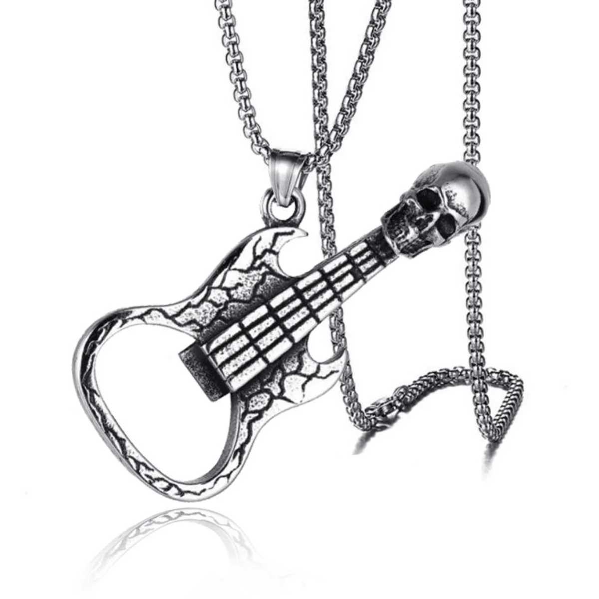 

Personality Retro Skull Guitar Bottle Opener Men's Titanium Steel Alloy Pendant Necklace 1$postage Wholesale Global Lowest Price