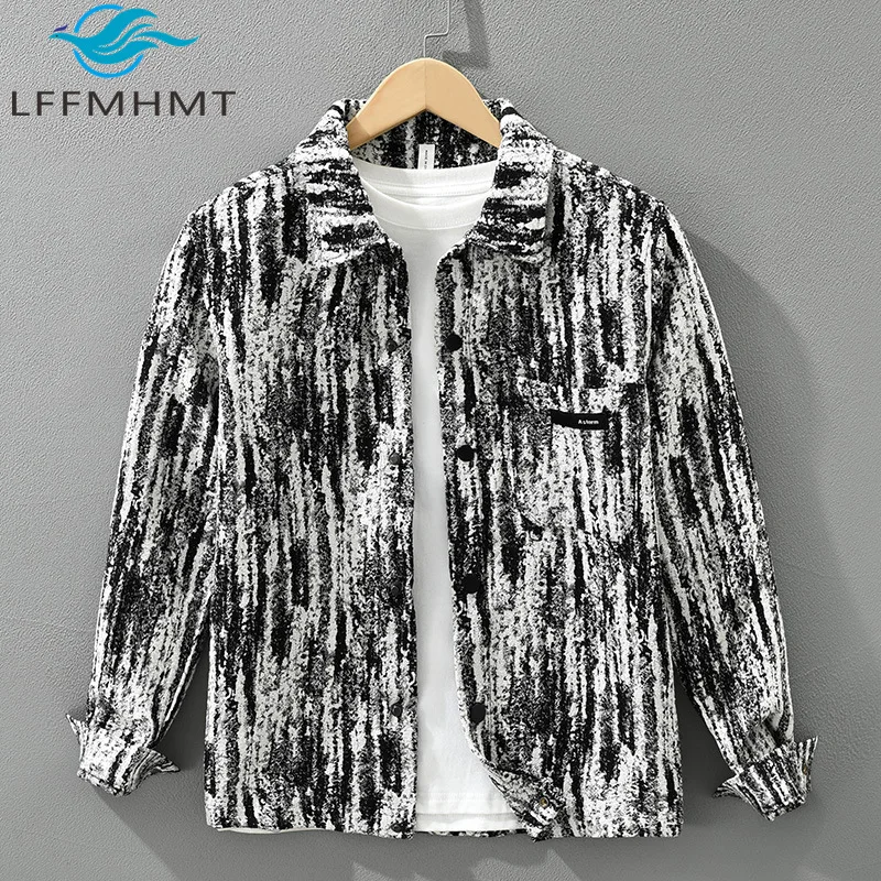 

7379 Модная рубашка в стиле ретро с длинным рукавом и цветочным принтом в японском стиле, мужская весенне-осенняя уличная мода, карманные украшения, повседневные свободные топы