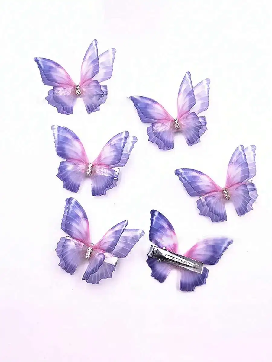 

6pcs Purple Pink Organza Butterfly Hair Clips For Women Handmade Crocodile Clip Hair Accessories