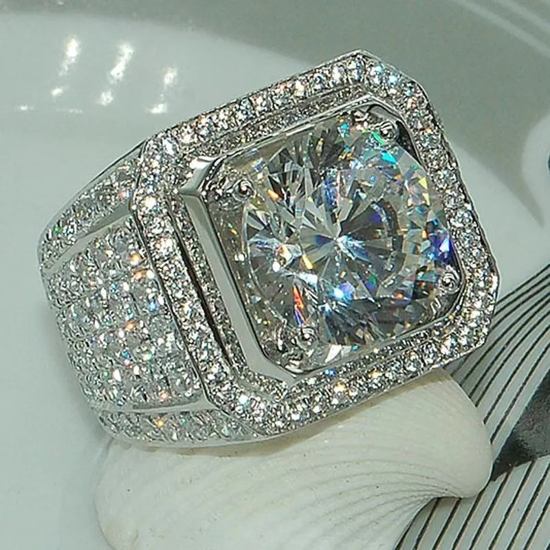 White Golden Iced out Hip Hop Engagement Ring 7-13 Sizes CZ Pinky Full Crystal Men Women Sale Jewelry