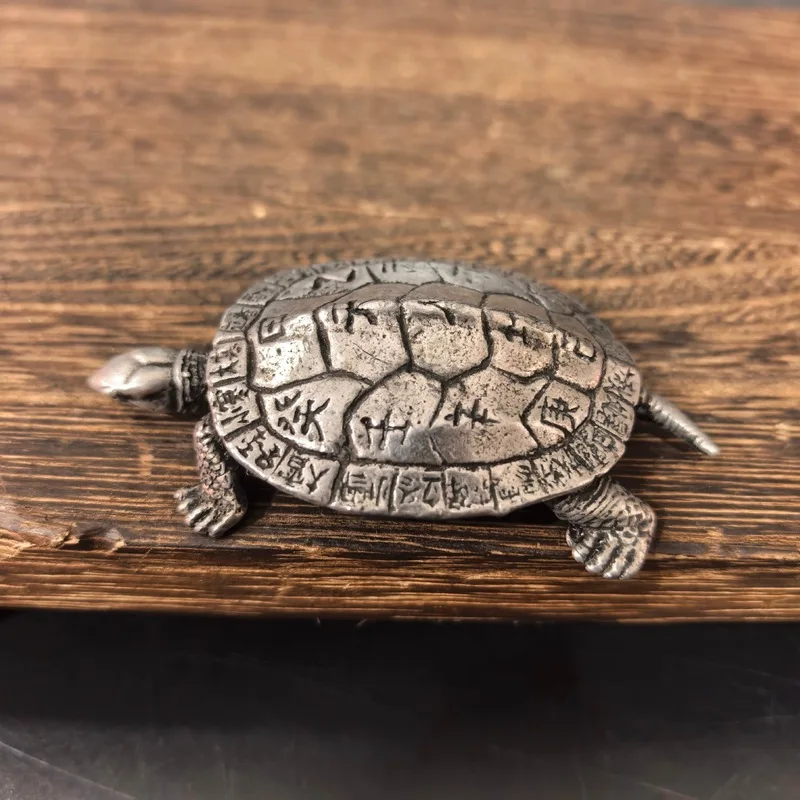 Vintage White Copper Alloy Dragon Turtle Pendant Ornament, Wealthy and Long-Lived Money Turtle Keychain, Dragon Turtle Small Orn