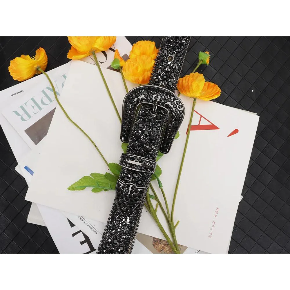 남성용 라인 석 가죽 벨트 여성용 청바지 다이아몬드 벨트 서양 크리스탈 박힌 벨트 플라스틱 버클 Cinto Masculino De Luxo