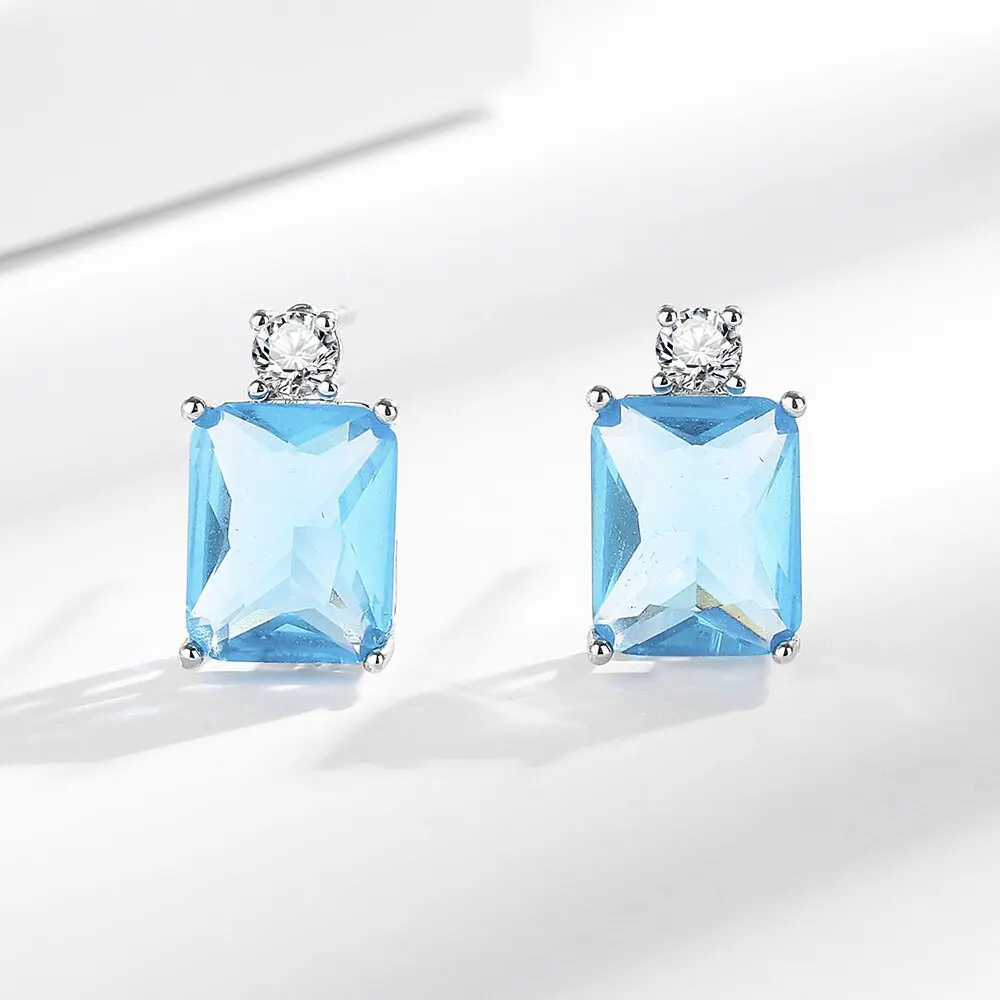 2026 Neue 925 Sterling Silber Blaue Kristall-Ohrringe, Prinzessinnen-Schliff Quadratische Zirkon-Ohrringe, Minimalistischer Modeschmuck für Frauen