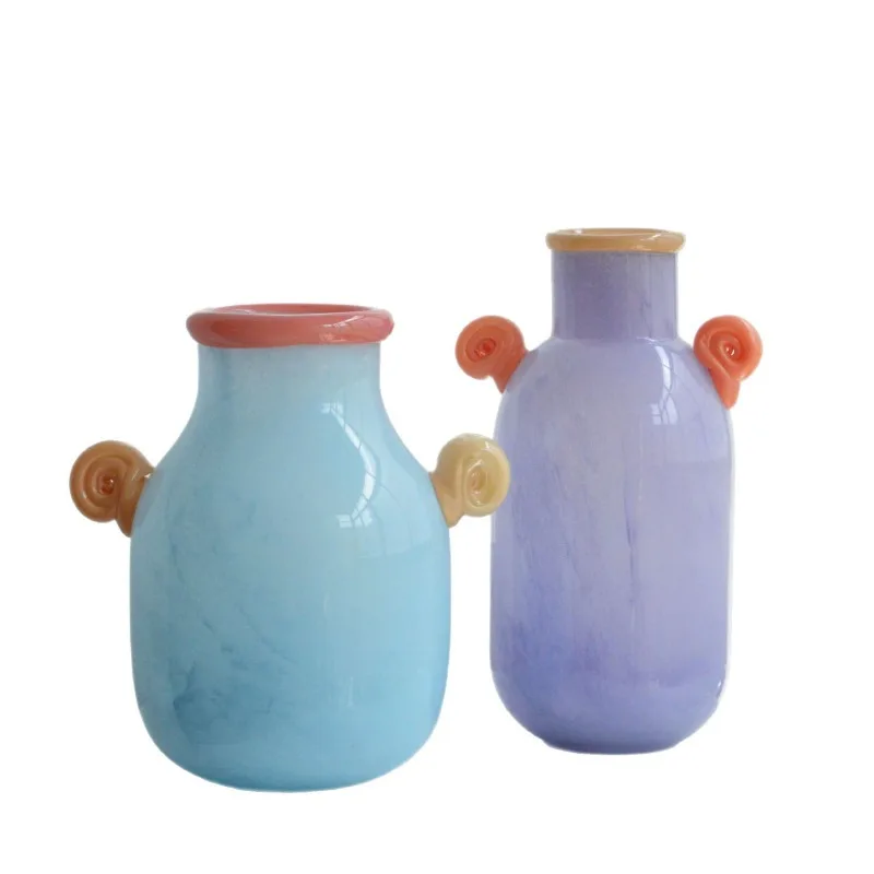 

Candy-colored glass vase, medieval flower arrangement, home decoration, water green