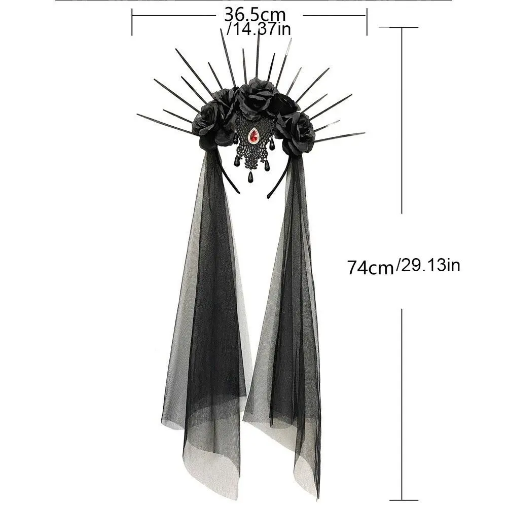 Hoofdtooi Mesh Halloween Hoofdband Strass Gotische Sluier Hoofdband Zwarte Roos Bruid Haarband Halloween Decor