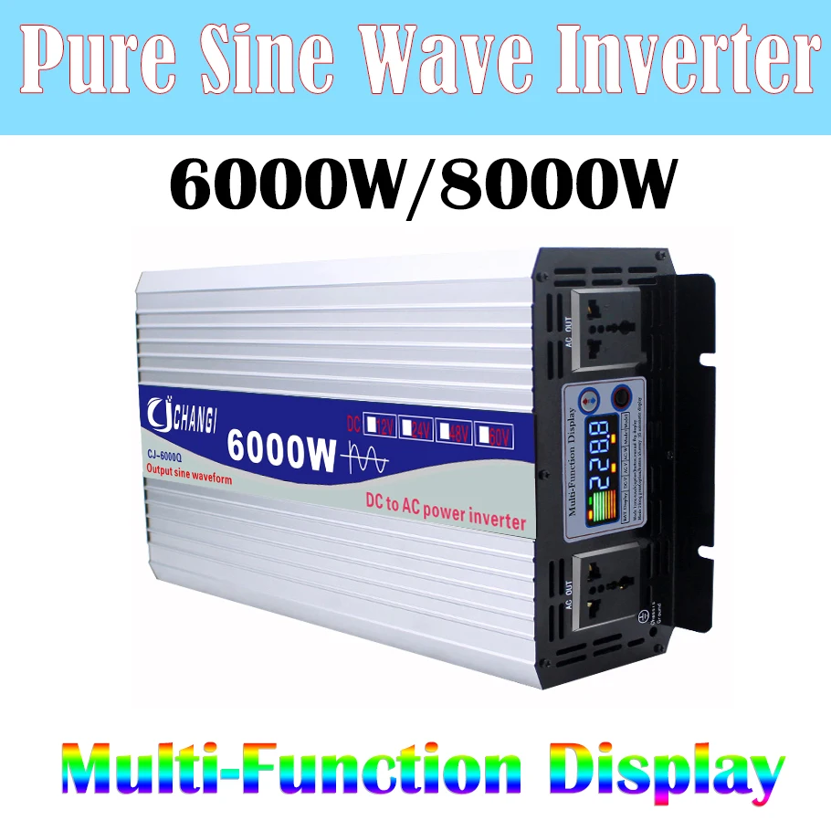 

6000W 8000W Power Pure Sine Wave Inverter 12V 24V To AC 110V 220V 50/60HZ Converter Solar Car Inverters Multi-Function Display