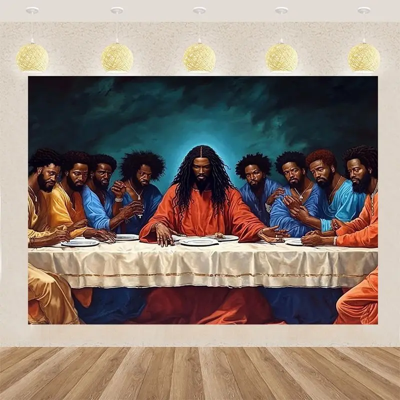 VIKAMA African American Last Supper Tapestry Black Jesus Religious Biblical Wall Hanging For Church Home Wall Decor