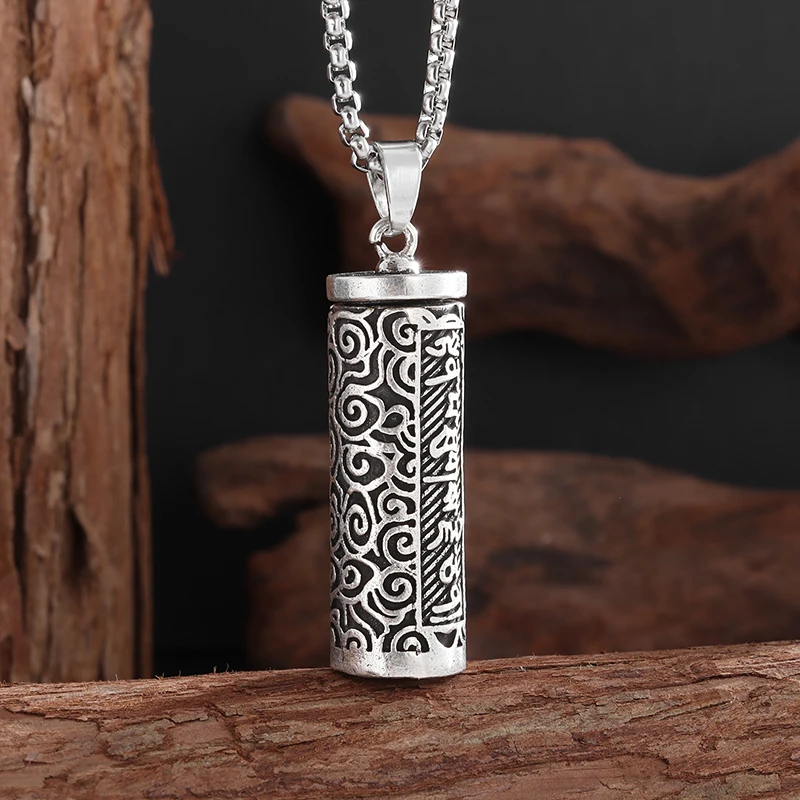 Silver-Plated Buddhist Scripture Six-Character Mantra Gawu Box Pendant Can Open The Sachet Necklace Women's Lucky Jewelry