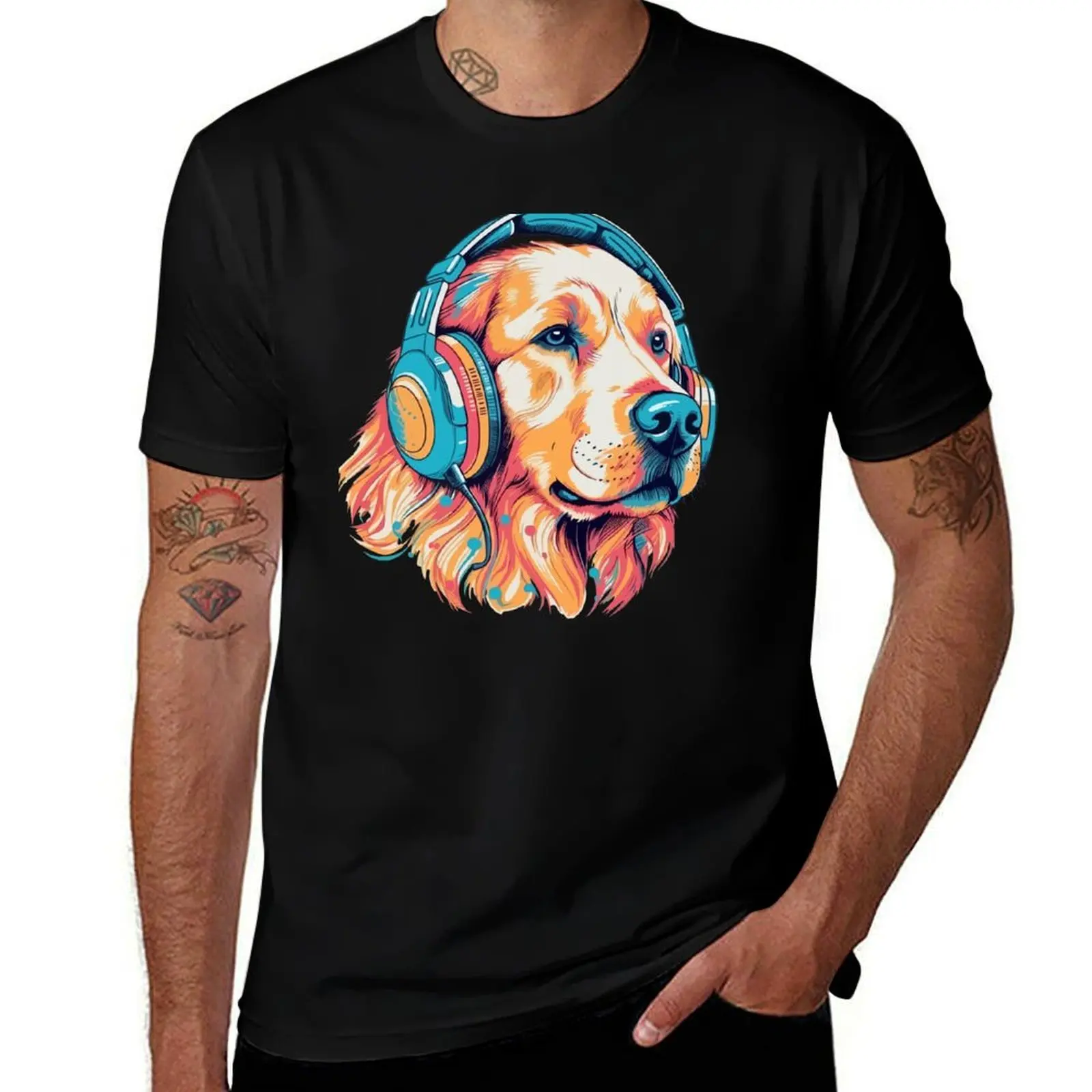 

Golden Retriever Music Lover - A Relaxing Design for Dog Owners T-Shirt man clothes oversized graphic tee tshirts for men