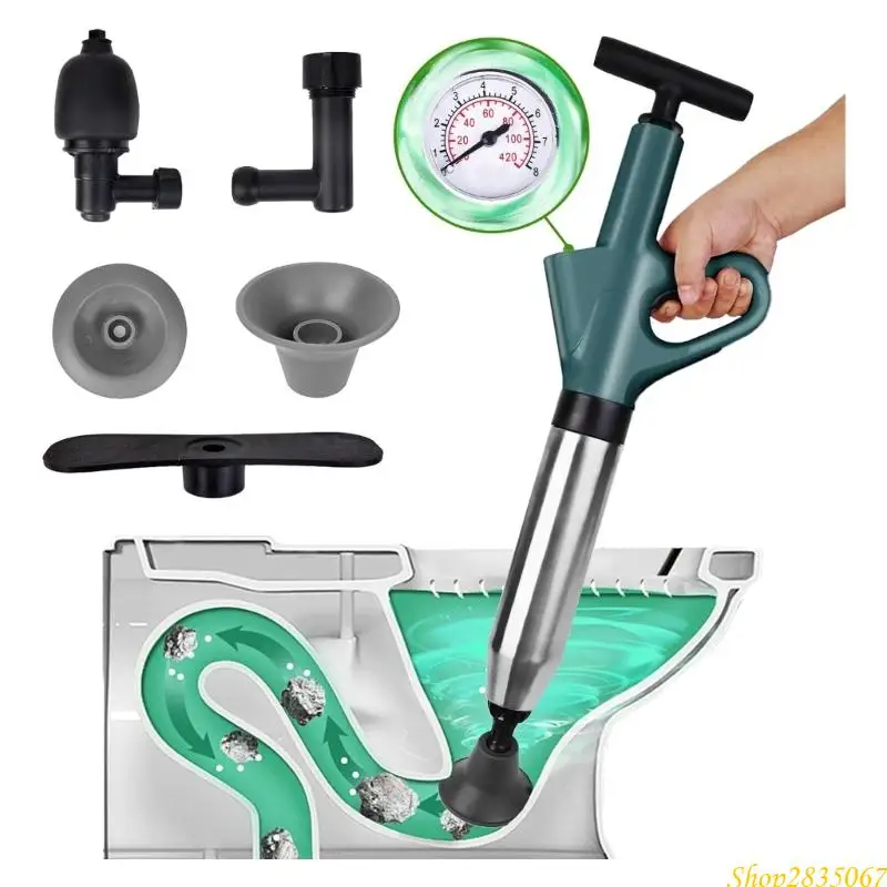 

MultiPurpose Air Pressure Toilet Plunger 3 Interchangeable Head 120PSI For Stubborn Drain Blockages 831F