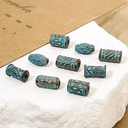 20/50 PCs Zinc Based Alloy Patina Spacer Beads For DIY Jewelry Making Antique Copper Blue Cylinder Spiral Necklaces Findings