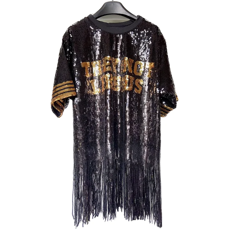Black Gold Sequin Letters Jersey T-Shirts Wholesale Factory Price Glittery Letter embroidered Shirts Comfortable Fit