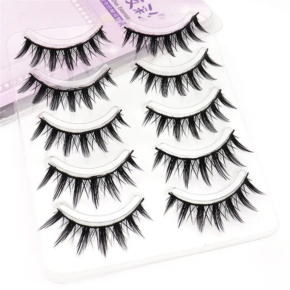 5Pairs Thai Style Makeup Fairy Lashes Wispy Spiky Lash Strips Create Gorgeous Makeup Cosplay Masquerade Party Eyelashes Women