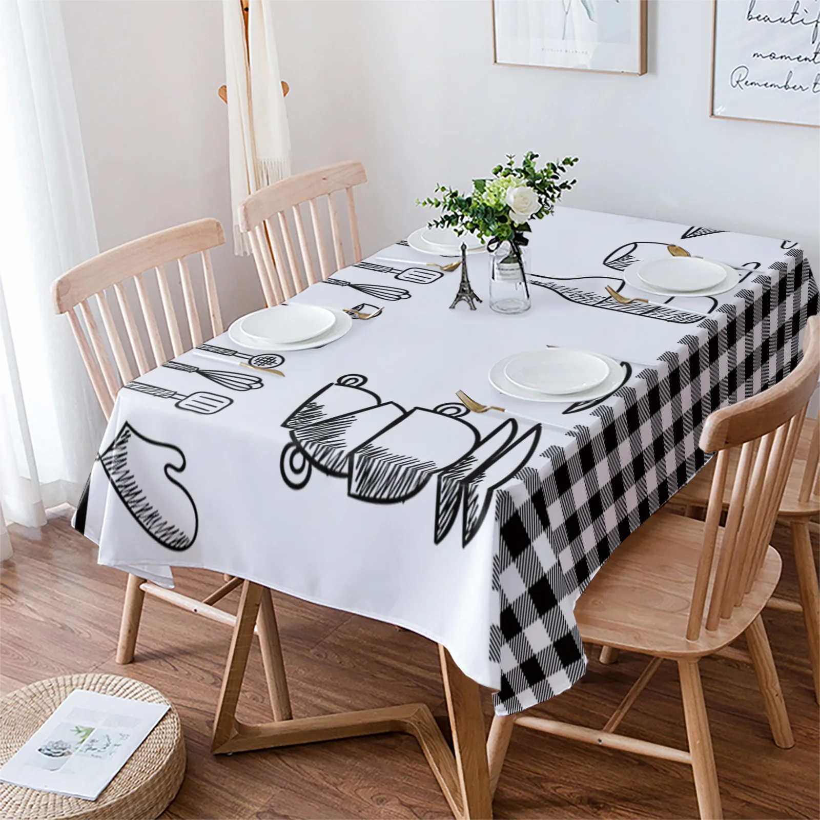 Kitchen Utensils Plaid Tablecloth Waterproof Dining Table Party Rectangular Round Tablecloth Home Textile Kitchen Decoration