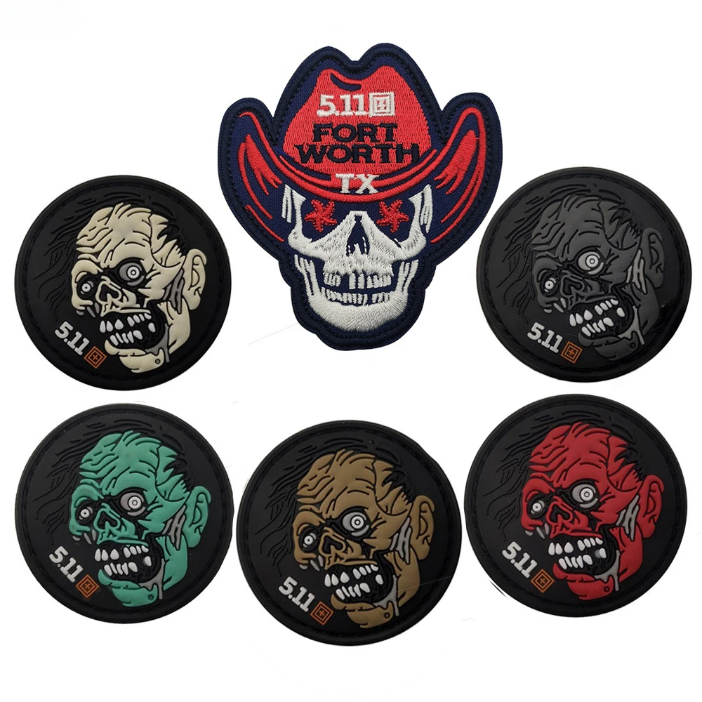 Zombie Movie Skull Tactical PVC Patch 5 11 Embroidery Hook And Loop Badge Military Skeleton Morale Armband Backpack Stickers