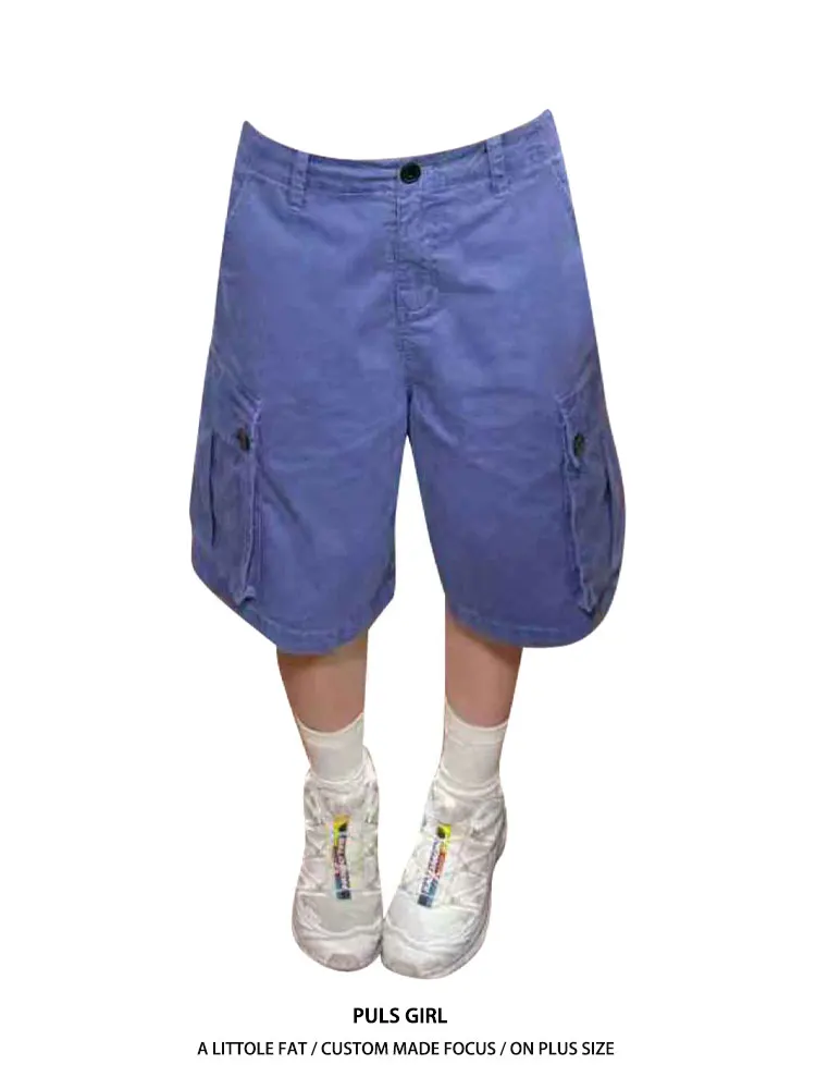 

Large Size American Retro Washed Multi-Pocket Workwear Denim Capri Pants Women Summer New Loose Wide Leg Medium Pants Trendy