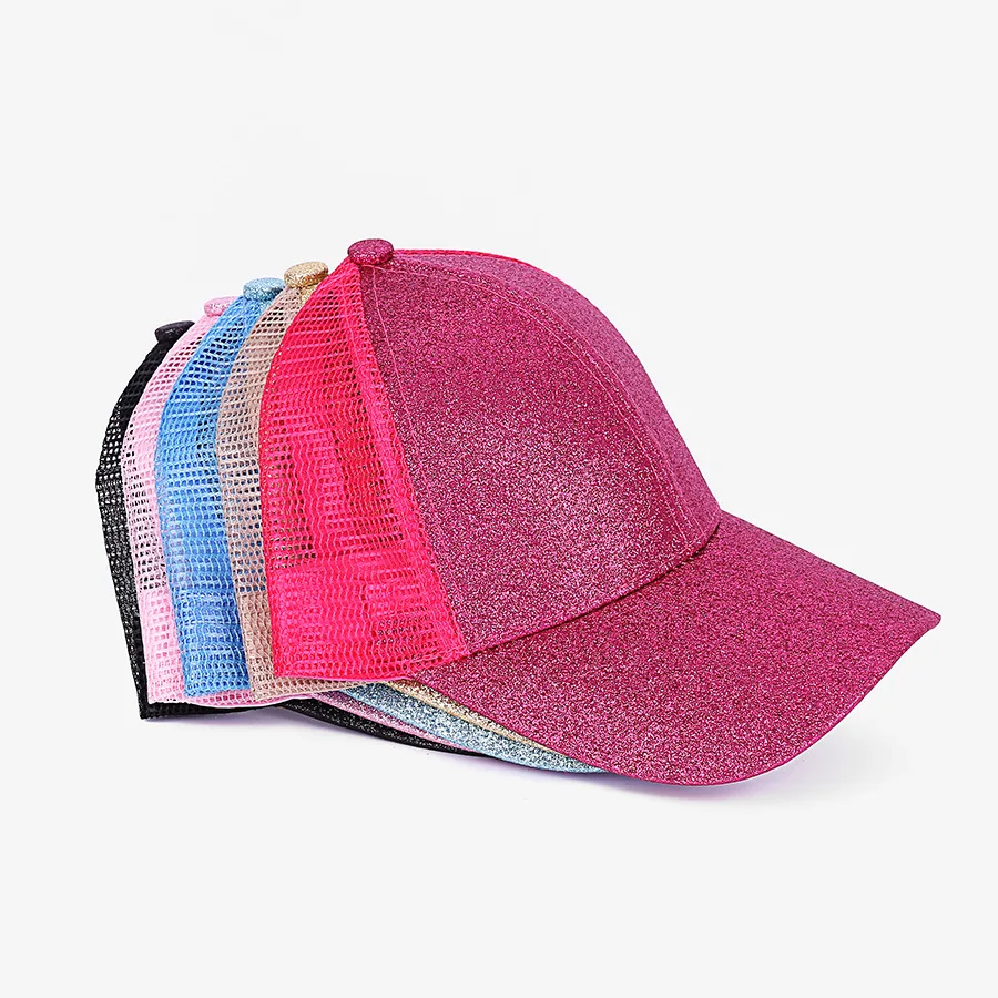 Gorra de béisbol con lentejuelas para niños y niñas, gorro de malla transpirable con protección solar, ajustable, informal, para viajes