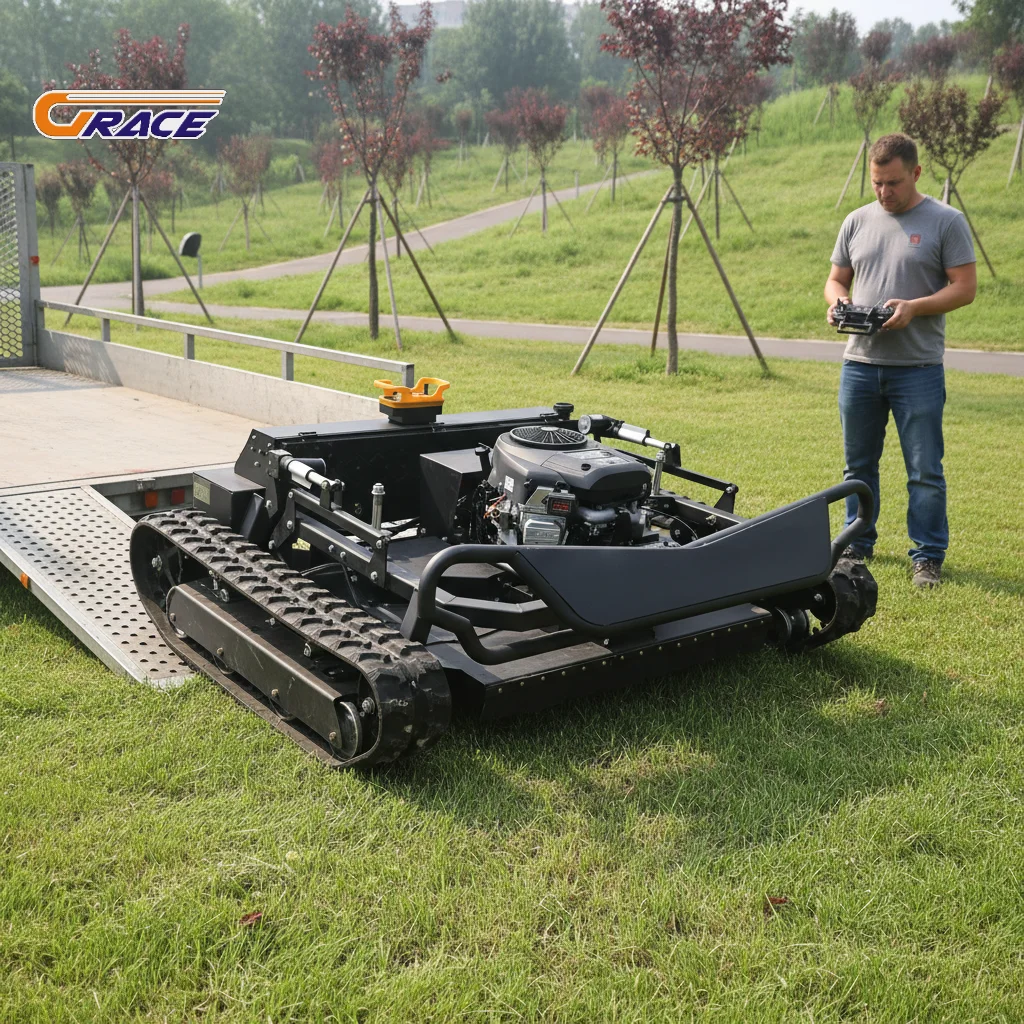 

Crawler Type RC Lawn Mower Cordless Battery Powered Automatic Mowing Machine with Long Battery Life