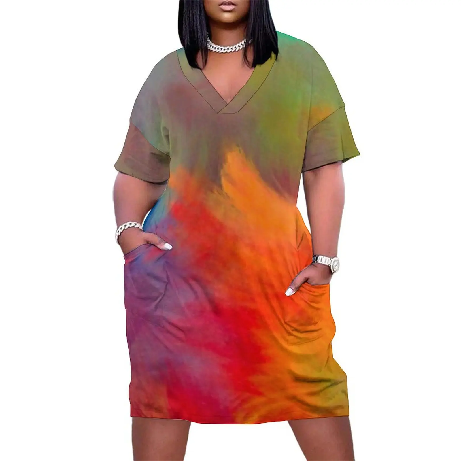 

Abstract Colorful Paint Strokes Loose Pocket Dress Loose Pocket Dress ladies dresses for women 2024