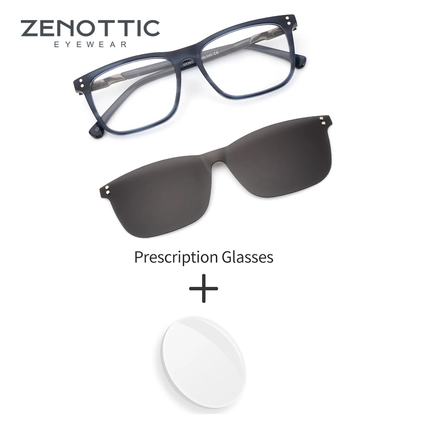 

ZENOTTIC (L Size) UV400 Magnetic Clip-on Prescription Eyeglasses for Men Rectangle Acetate Multifocal Grade Glasses near and Far