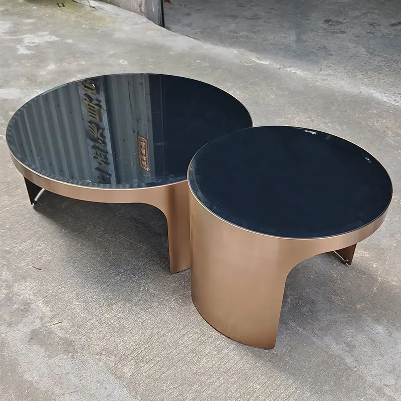 Tavolino rotondo combinato alto e basso villa tavolino da caffè in vetro temperato minimalista leggero e di lusso in acciaio inossidabile