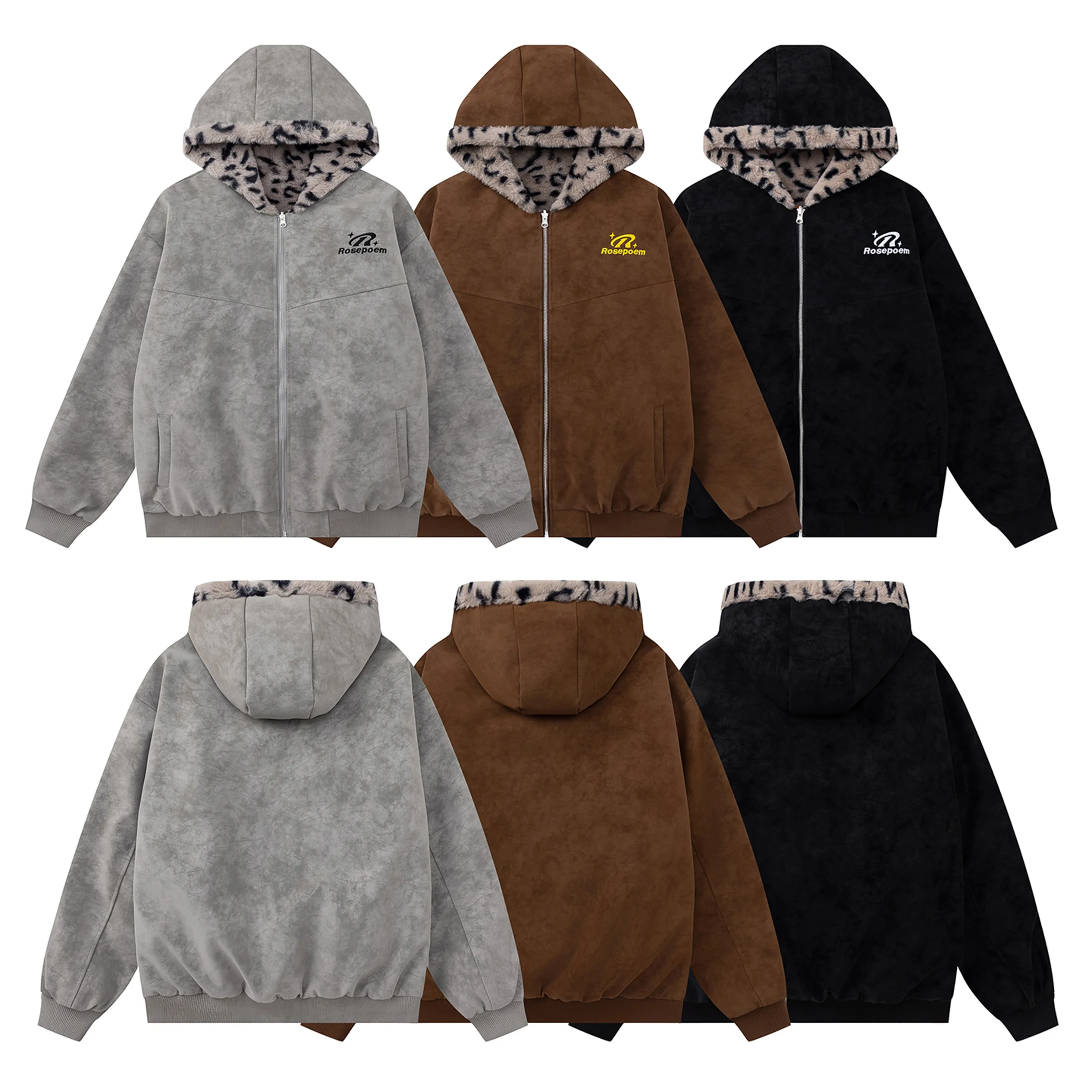 

Rosepoem American Sle PU Leather Thiened Fce Lined Loose Fit ex Winter Jaet Couple's Outerwear Faionable