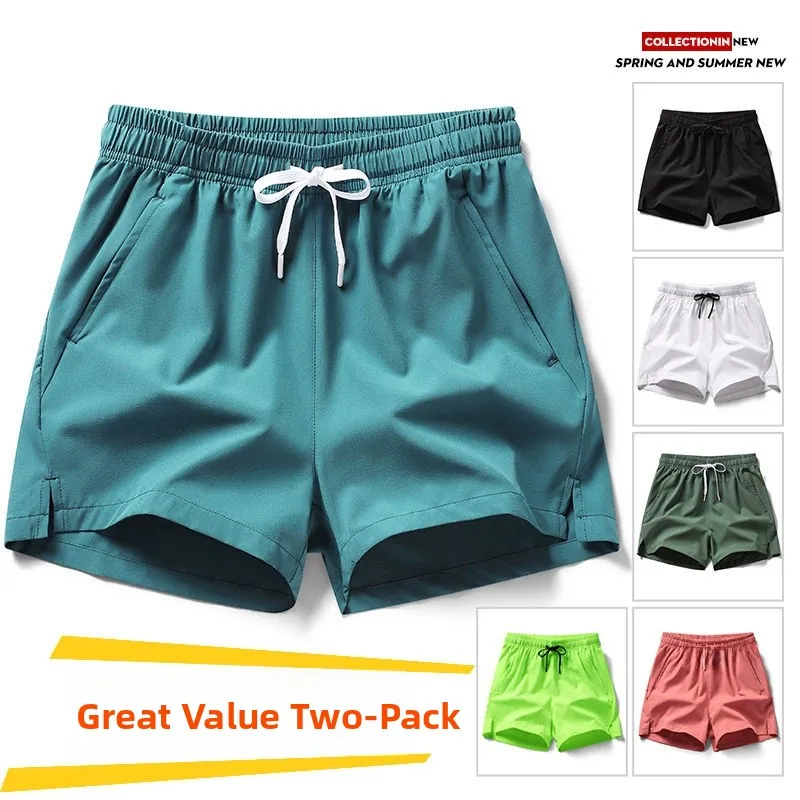 

Men's Summer Thin Casual Loose Quick Dry Three-quarter Running Fitness Ice Silk Beach Pants White Short Pants Breathable Elas...