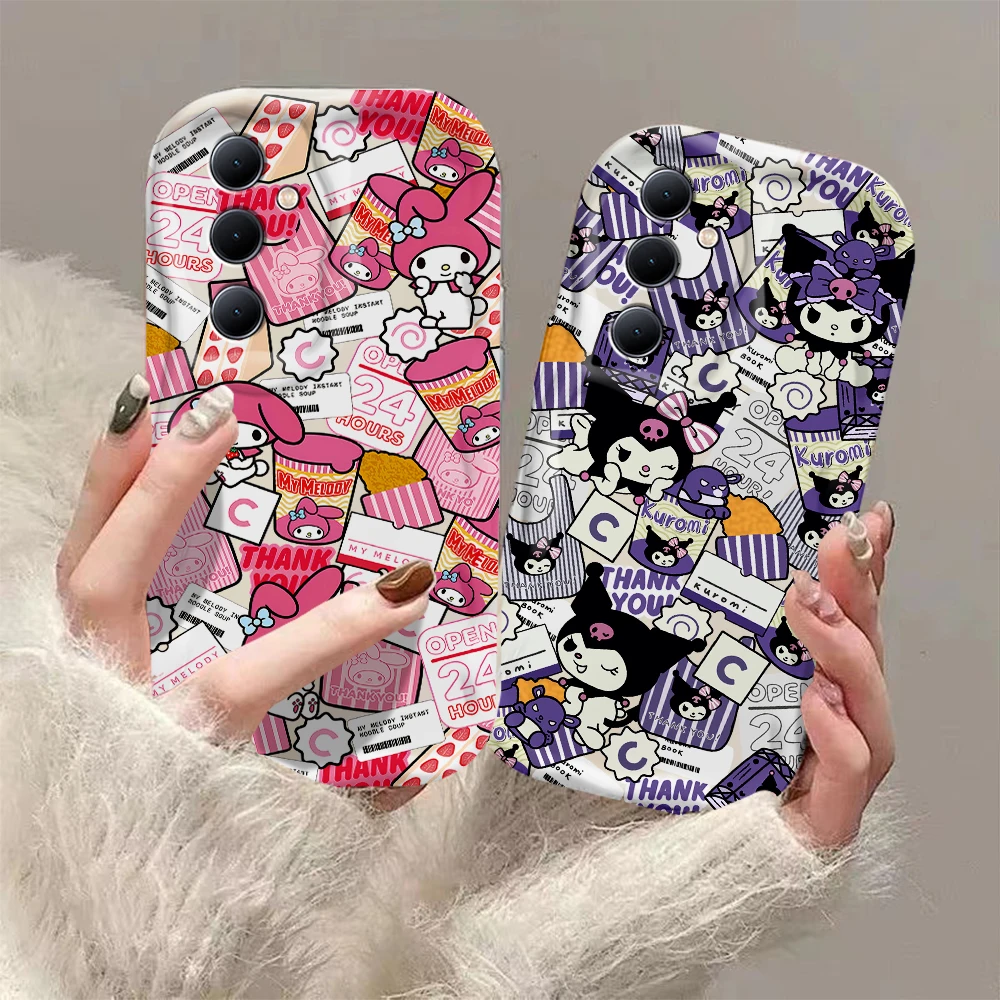 Cute Kuromi Melody Hellos Kittys Cinnamoroll 3D Wave Phone Case For OPPO Reno 11 F 8 T 7 Z 6 5 4 Pro F23 F11 F9 4G 5G Back Cover